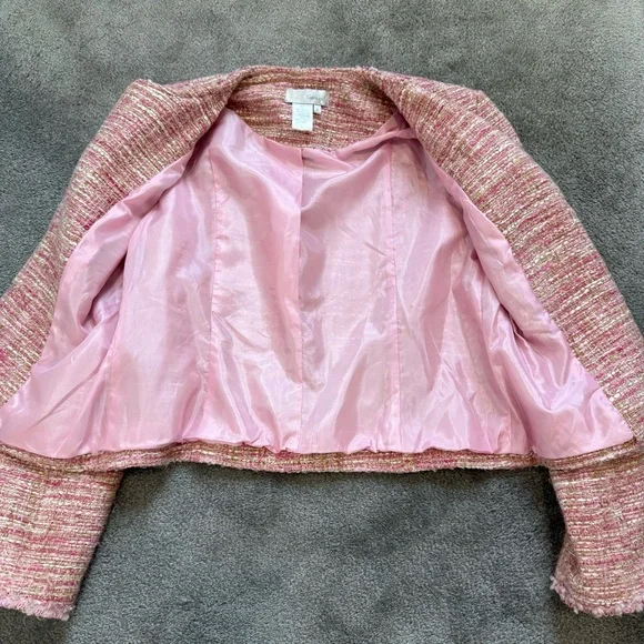 Vintage 60s Spiegel Pink Bouclé Tweed Collarless Blazer - Picture 3 of 10